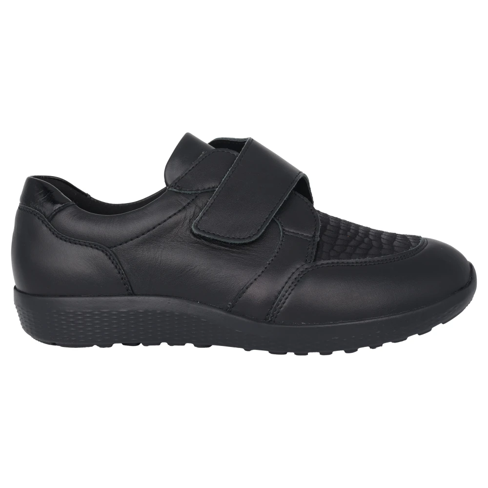 Waldläufer Zwarte leren brede pasvorm sneaker Dames Schoenen
