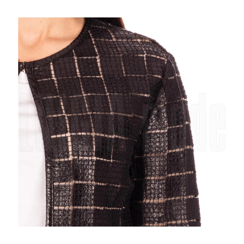 Suprema Suède Jas met Vierkant Patroon Black Dames