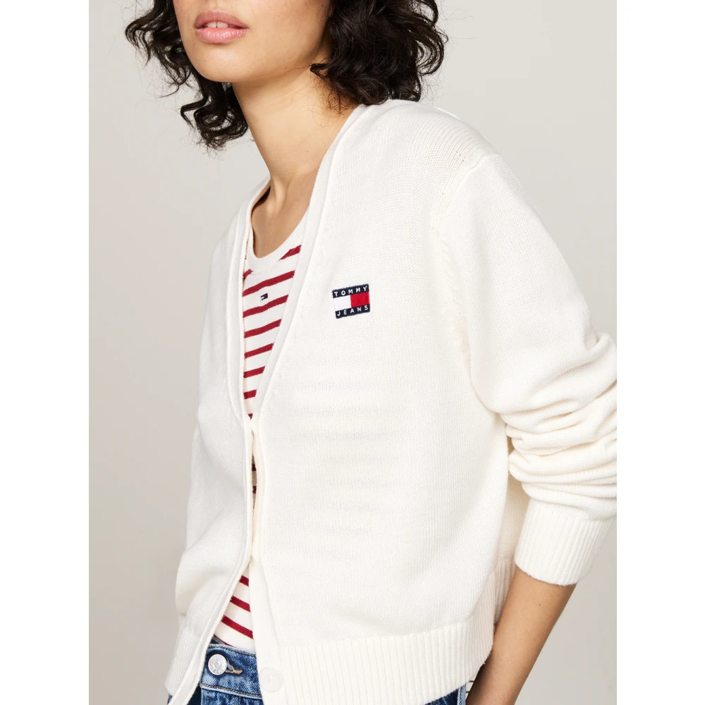 Tommy Jeans Witte Sweater Cardigan Essential Badge White Dames