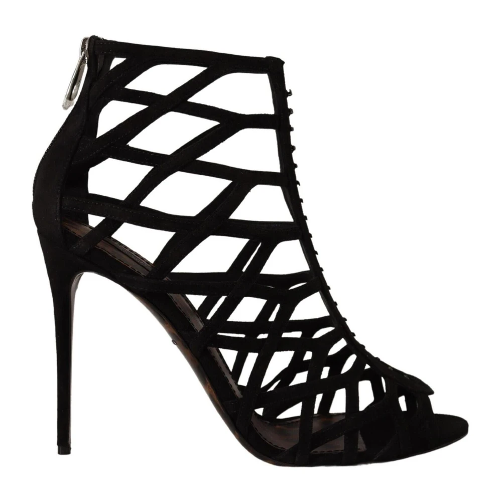 Dolce & Gabbana Women's Black Leather Heels Sandals With Zipper