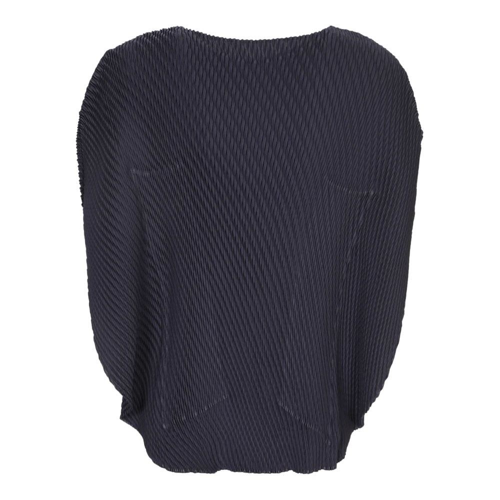 Issey Miyake Donkerblauwe Geplooide Mouwloze Top Blue Dames