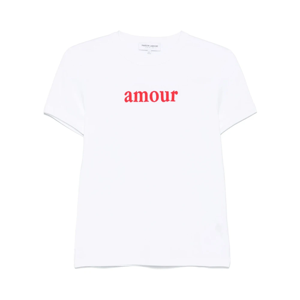 Maison Labiche Wit Crew Neck Geborduurd Slogan T-shirt White Dames