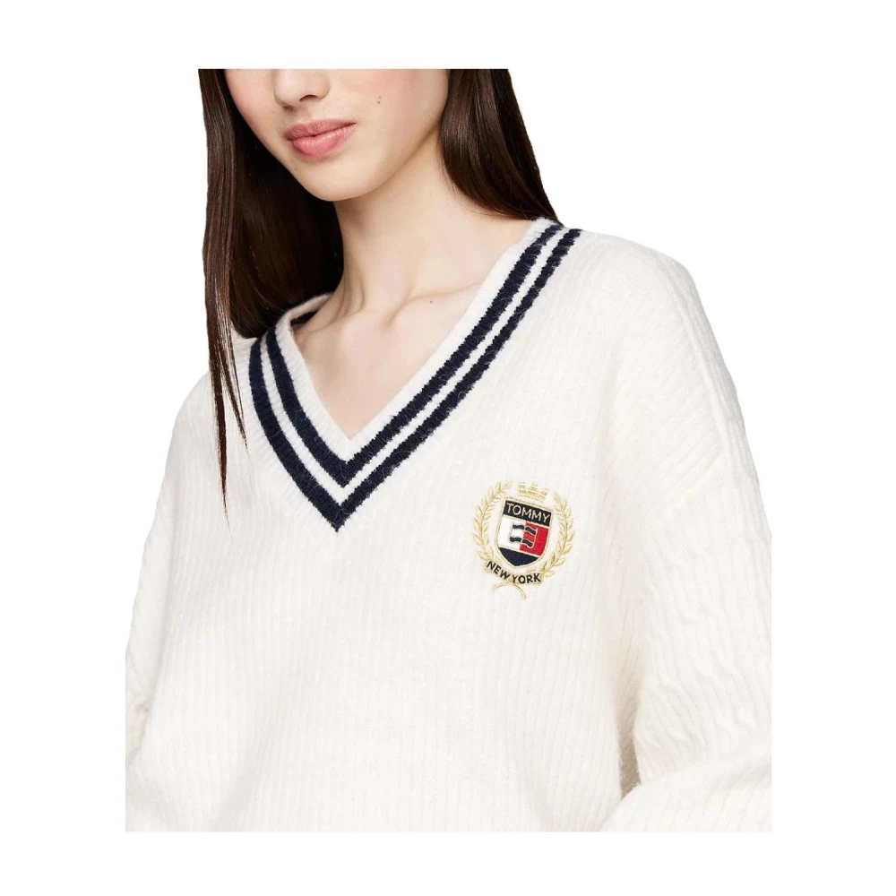 Tommy Hilfiger Nautische Kabeltrui Met Wapenschild White Dames