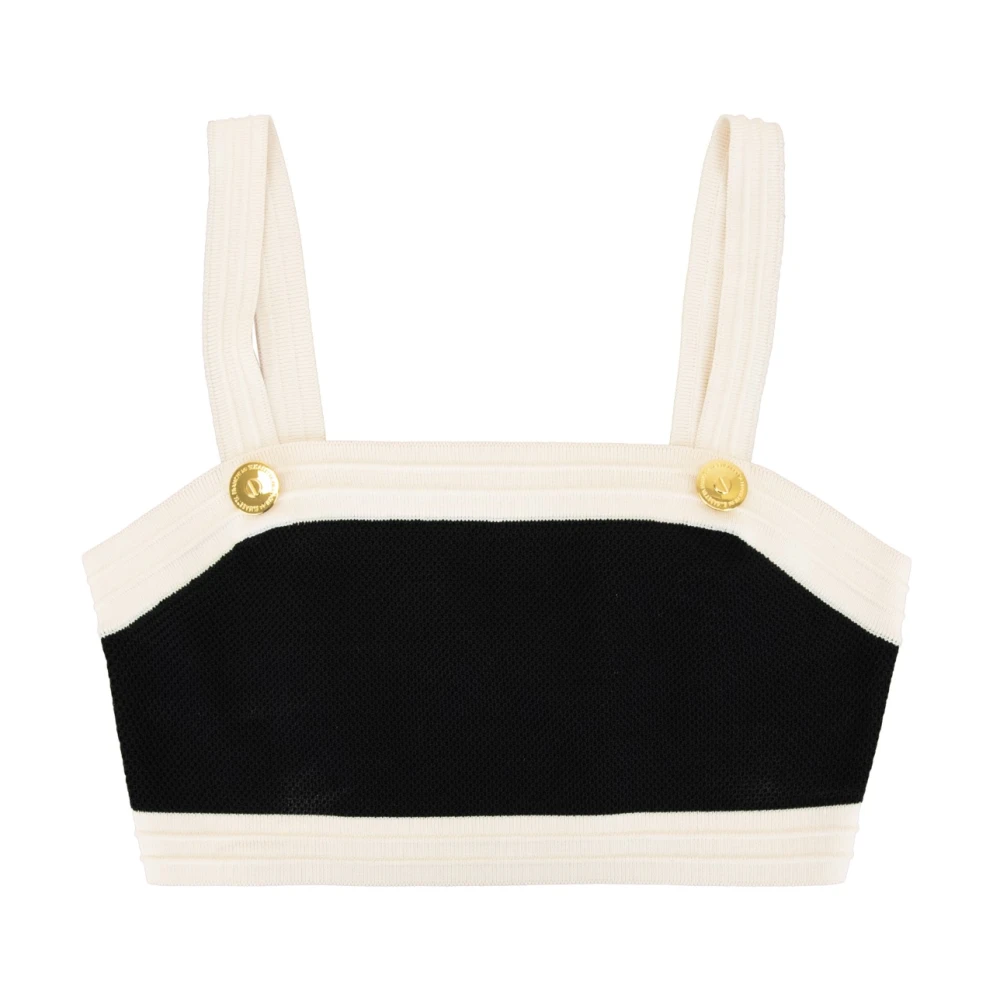 Elisabetta Franchi Gouden Knoop Gebreide Crop Top Black Dames