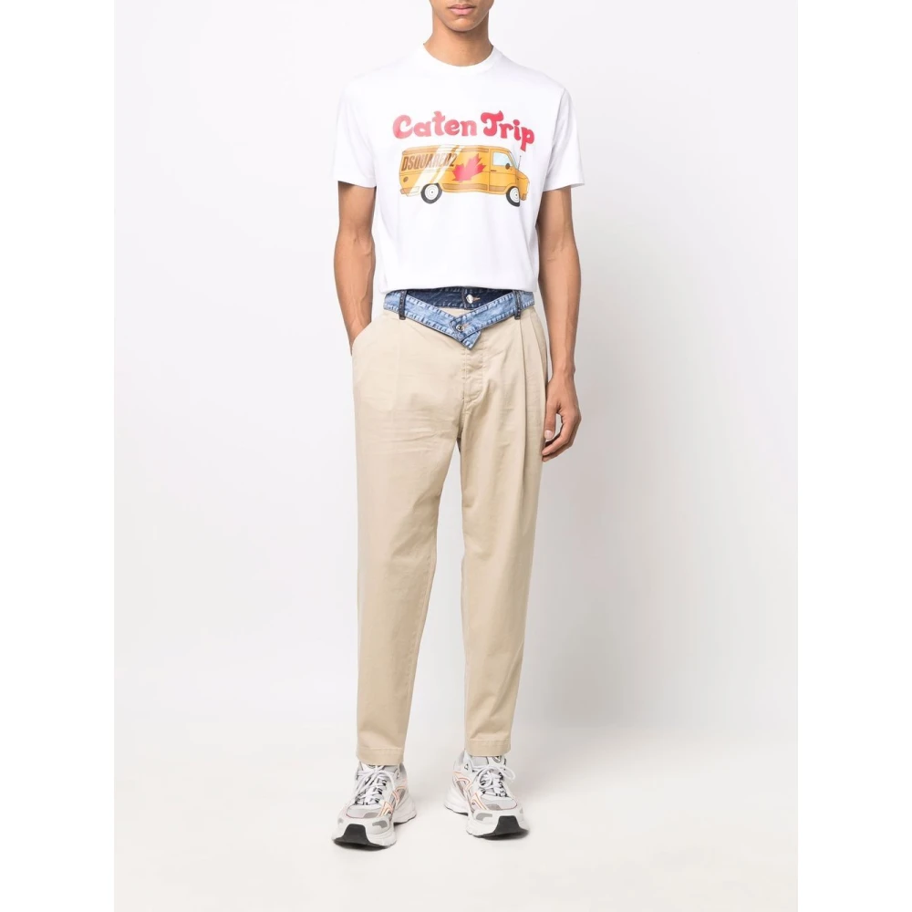 Dsquared2 Grafisch Bedrukt Heren T-shirt Caten Trip White Heren