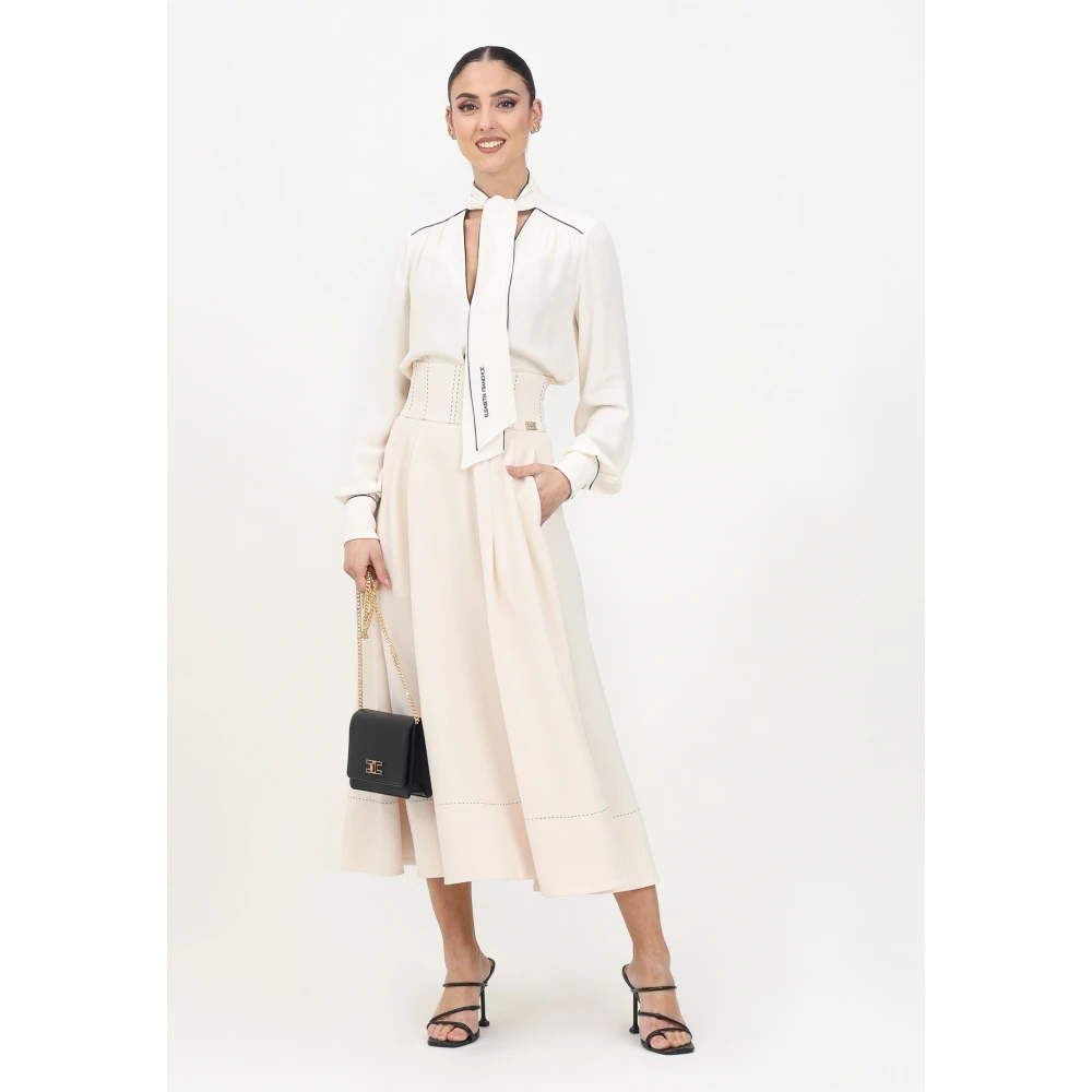 Elisabetta Franchi Witte Midi Rok met Tailleband Yellow Dames