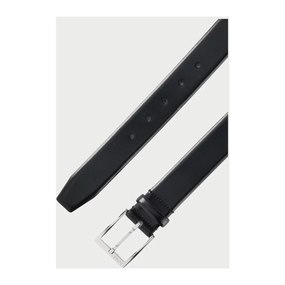 Hugo Boss Elegante Leren Riem met Zilveren Gesp Black Heren
