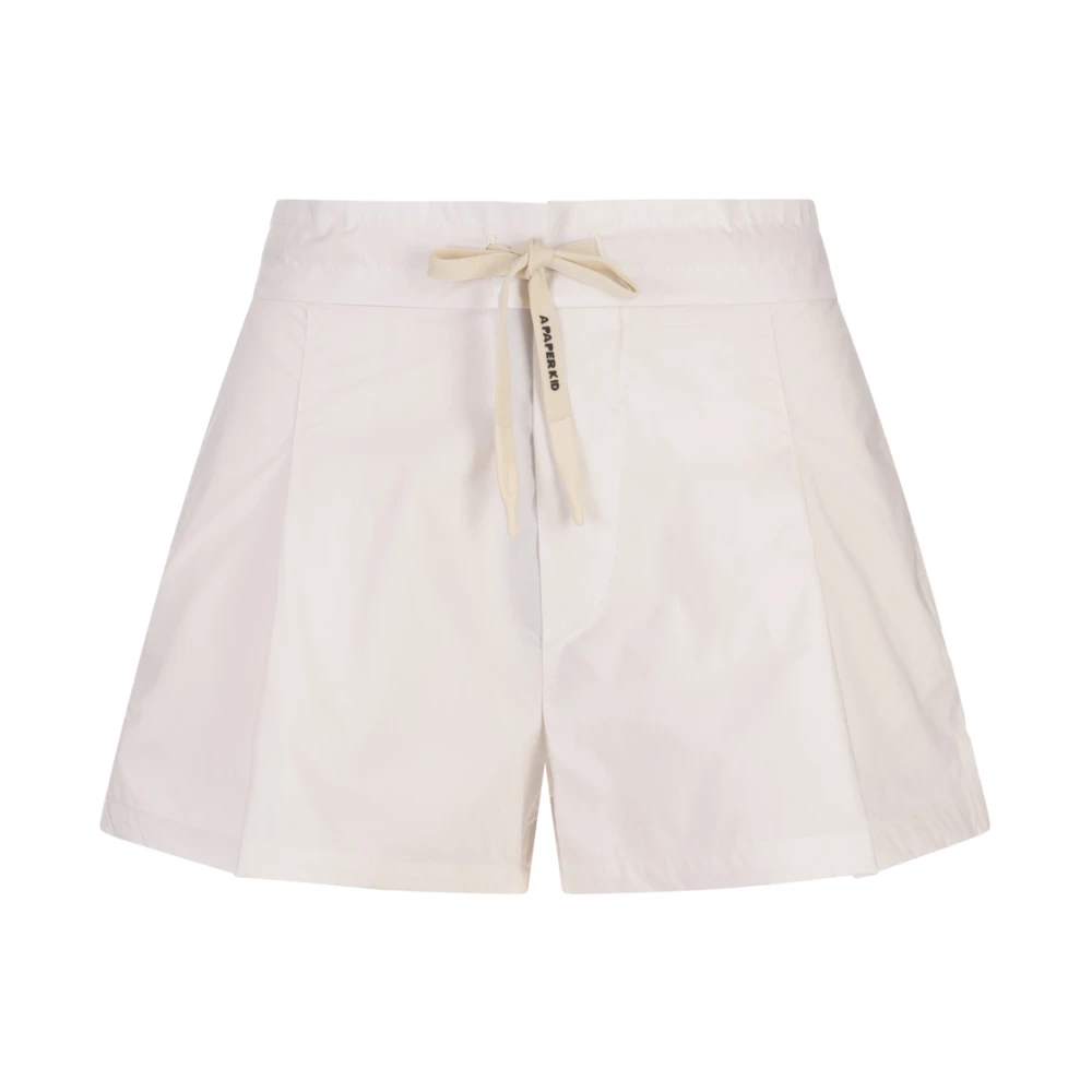 A Paper Kid Wit Katoenen Poplin Elastische Taille Shorts White Dames