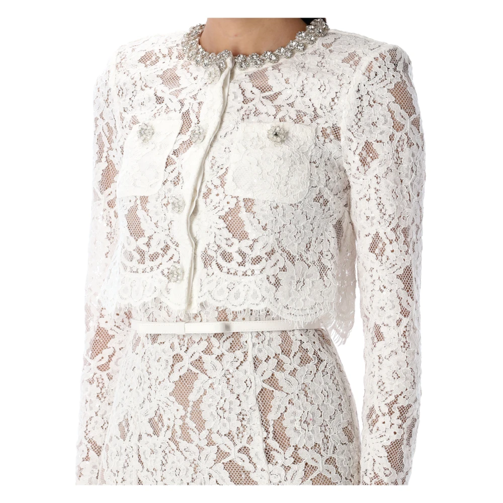 Self Portrait Witte midi-jurk met kanten versiering White Dames