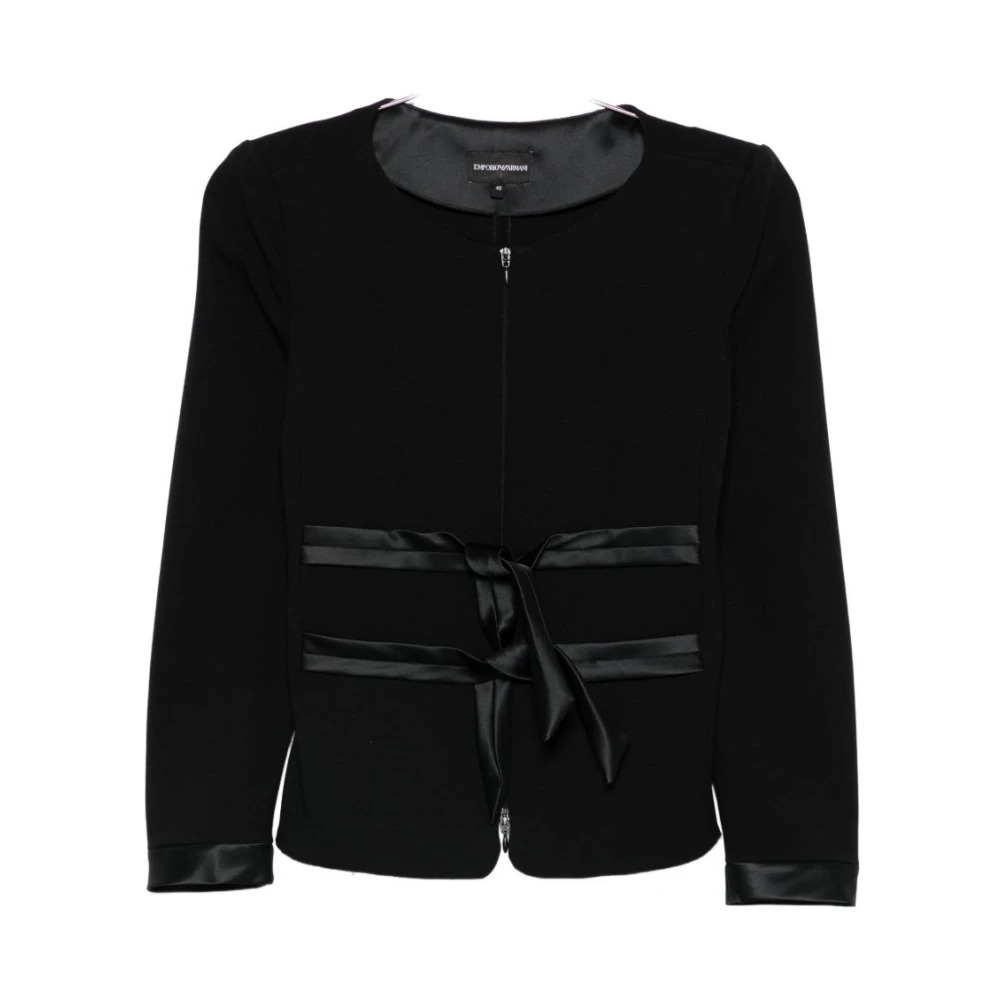 Emporio Armani , Light Jackets, Female, Black, L, Collarless Round-Neck Jacket