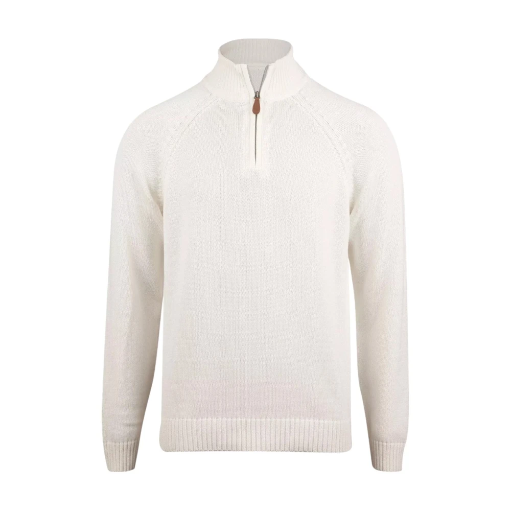 Stenströms Witte Katoenen Half-zip Cardigan White Heren