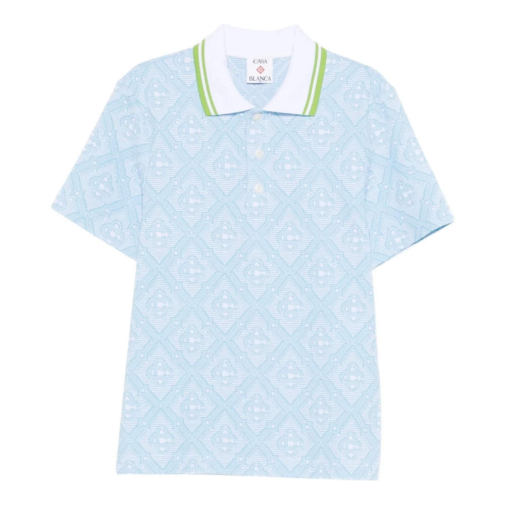 Casablanca Men's Blue Short Sleeve Jacquard Polo Shirt - Polo Shirts - L - Tops