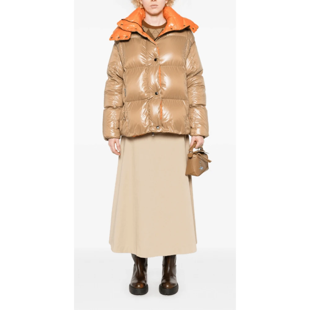 Moncler Beige Gewatteerde Jas met Afneembare Capuchon Beige Dames