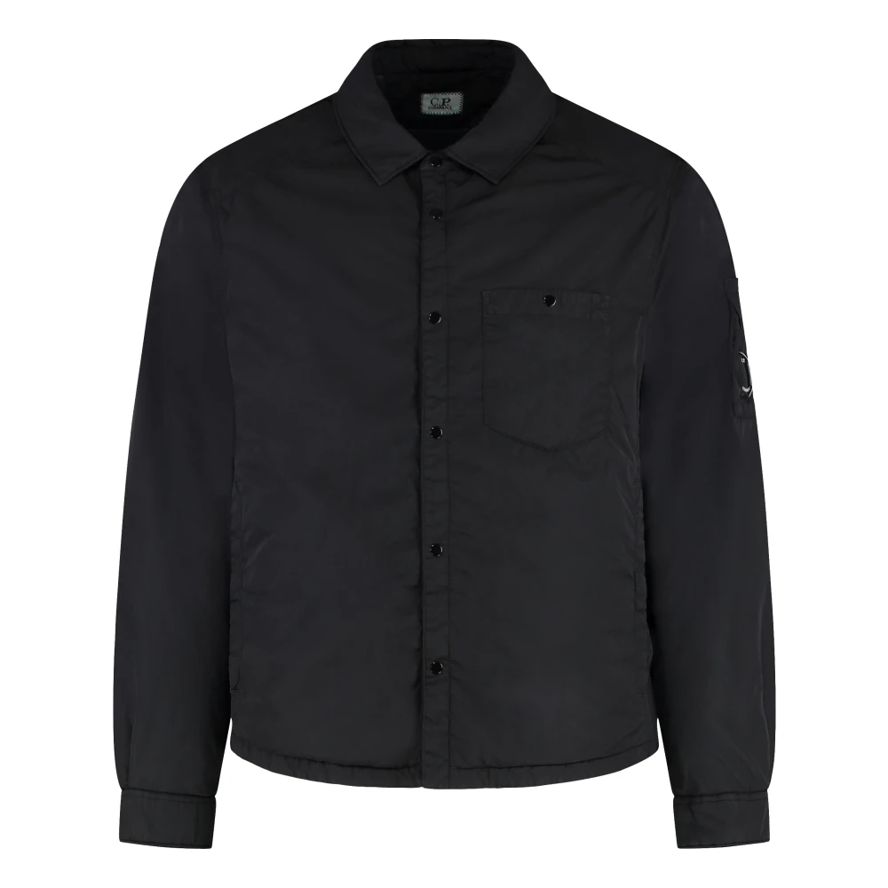 C.p. Company Padded Nylon Overshirt With Lens Detail - Male - Light Jackets - Black - Xl - Jackets