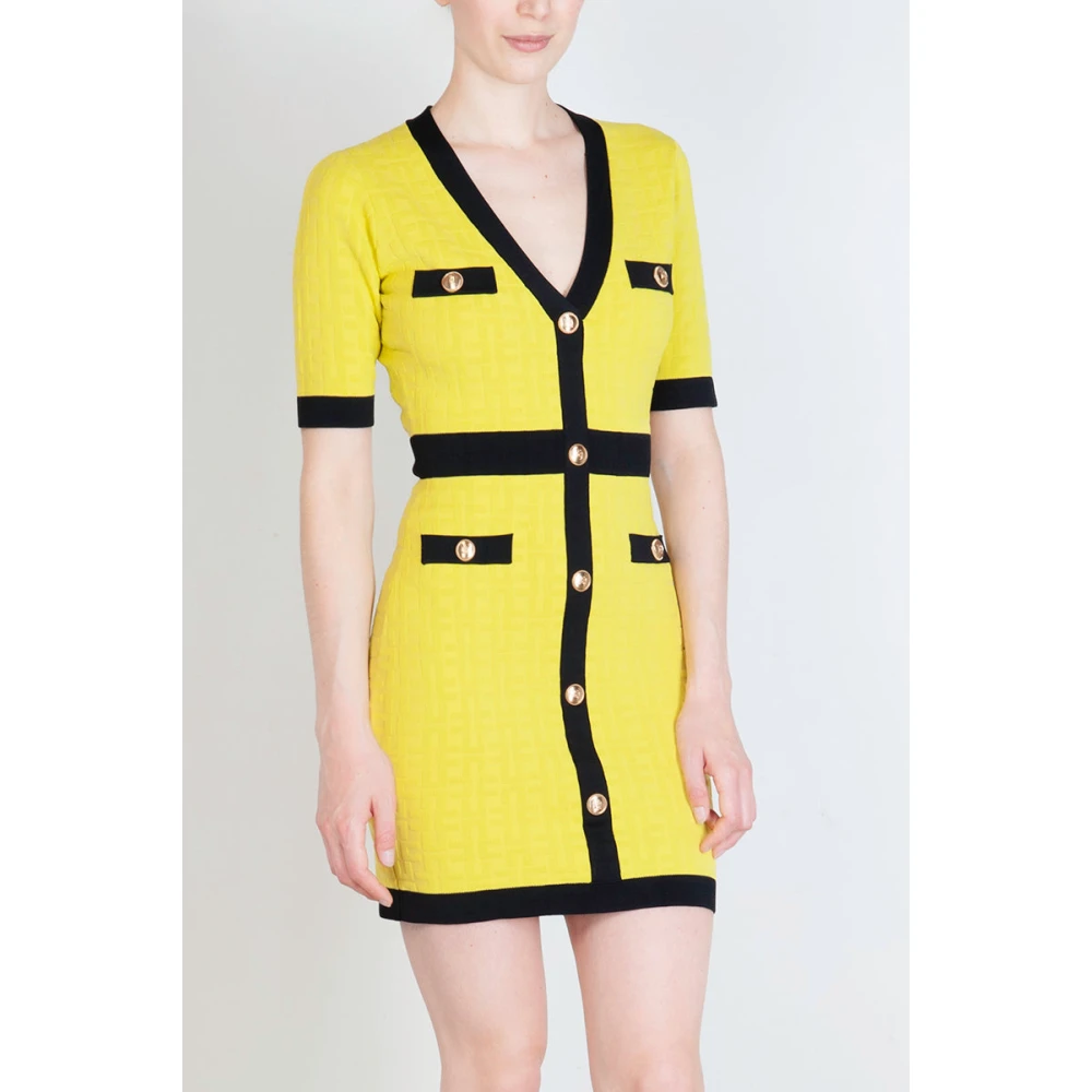 Elisabetta Franchi Geëmbosseerde Viscose Mini Jurk Yellow Dames