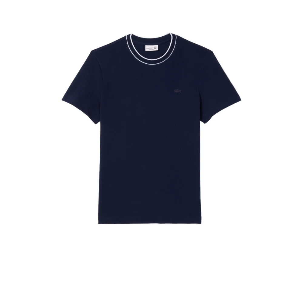 Lacoste Men's Blue T-Shirts, S, Stretch Piqué Striped Collar T-Shirt