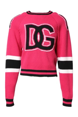 Rosa Logotyp Tryck Stickad Pullover Tröja