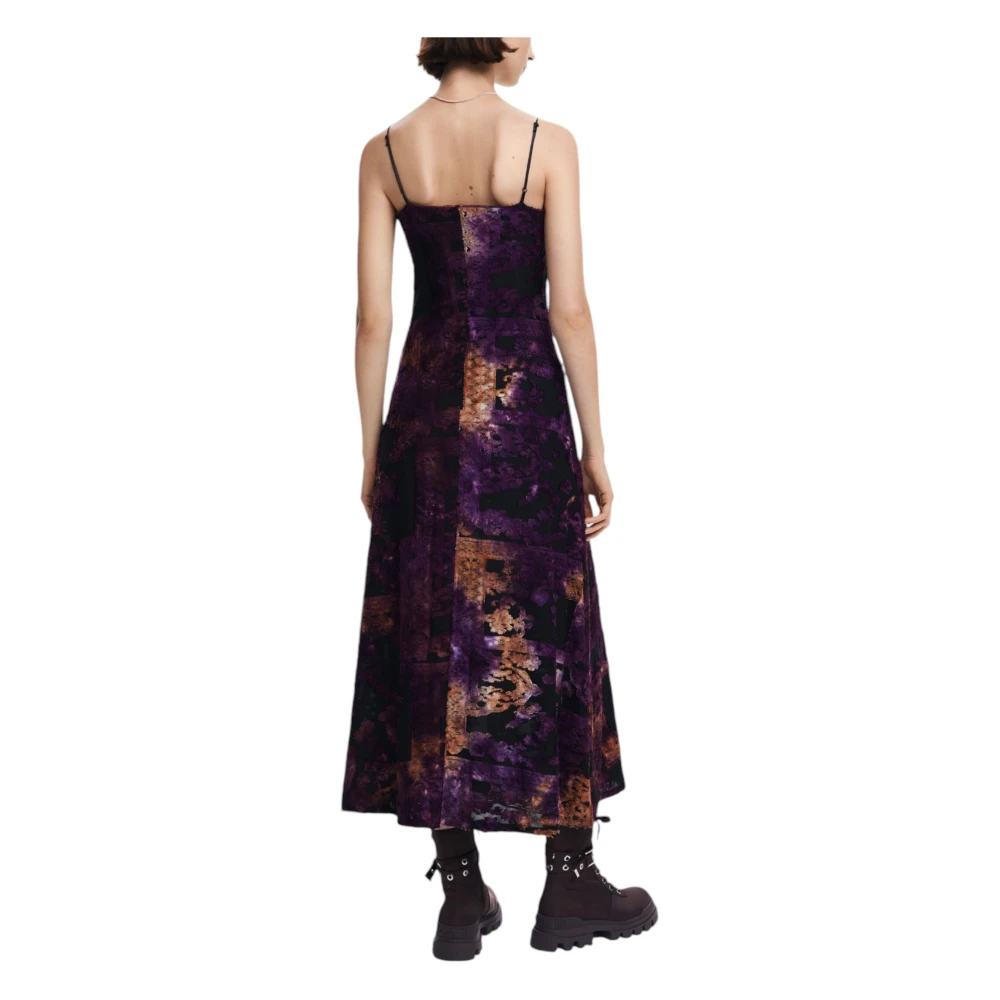 Desigual Zwarte Bedrukte Jurk met Lange Mouwen Multicolor Dames