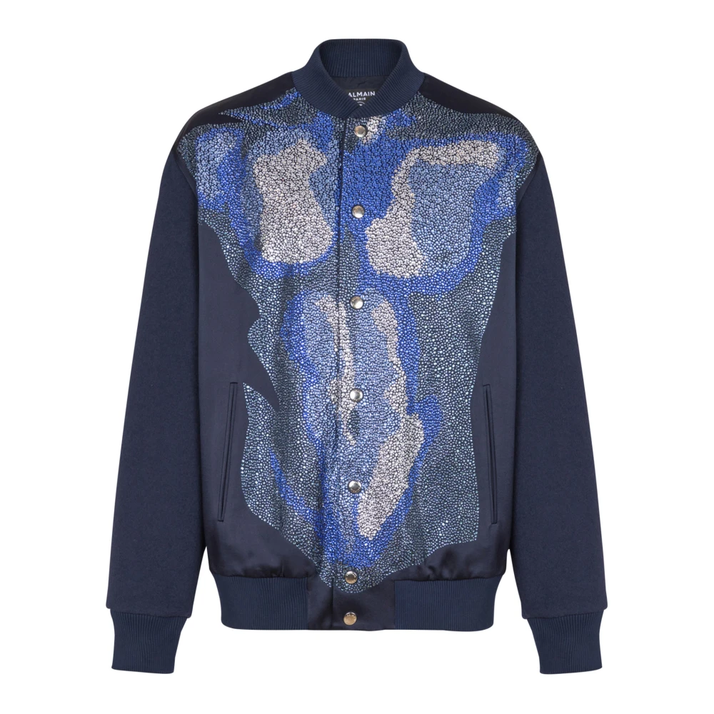 Balmain Bomberjack met strass torso Blue Heren