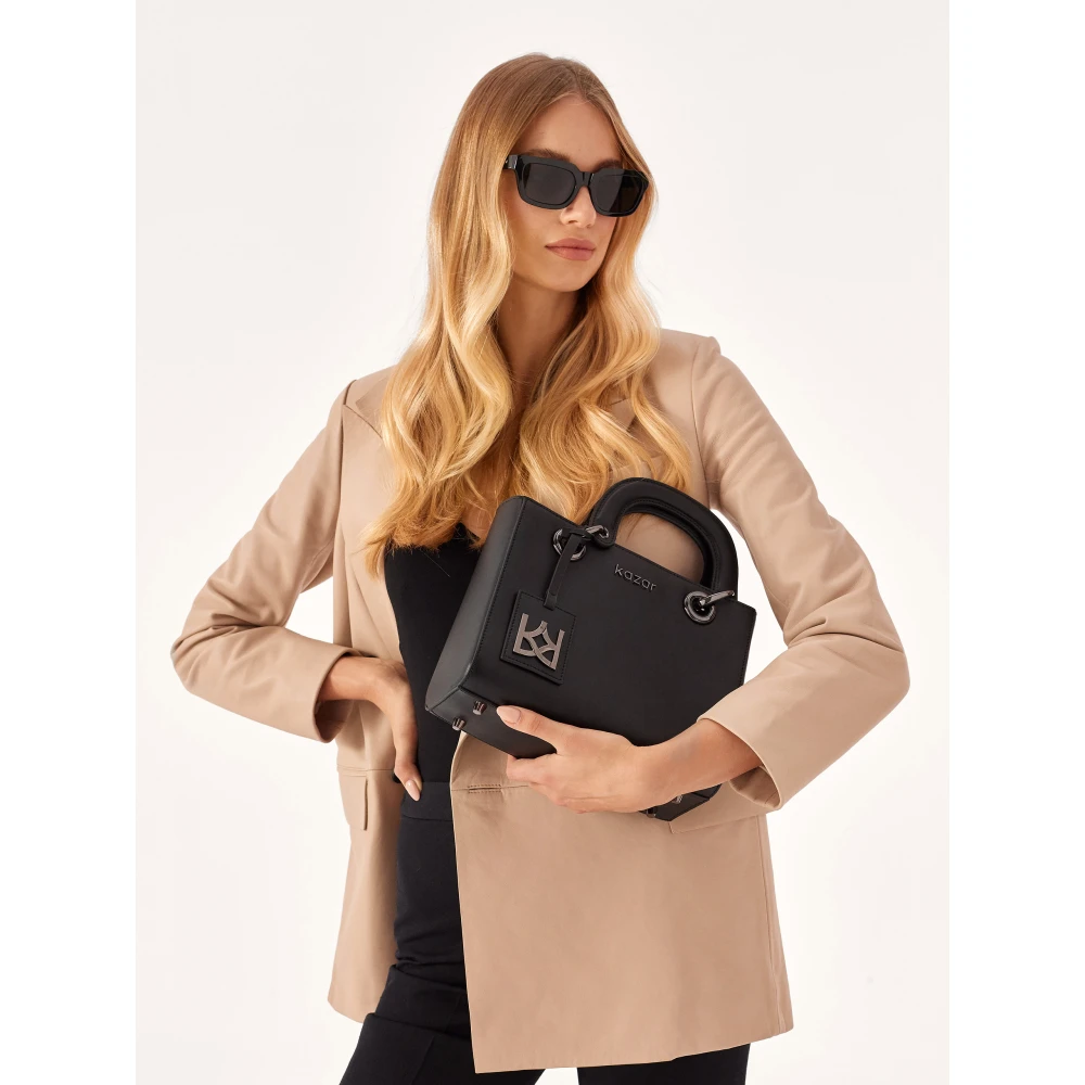 Kazar Gevoerde leren handtas met handvatten Black Dames