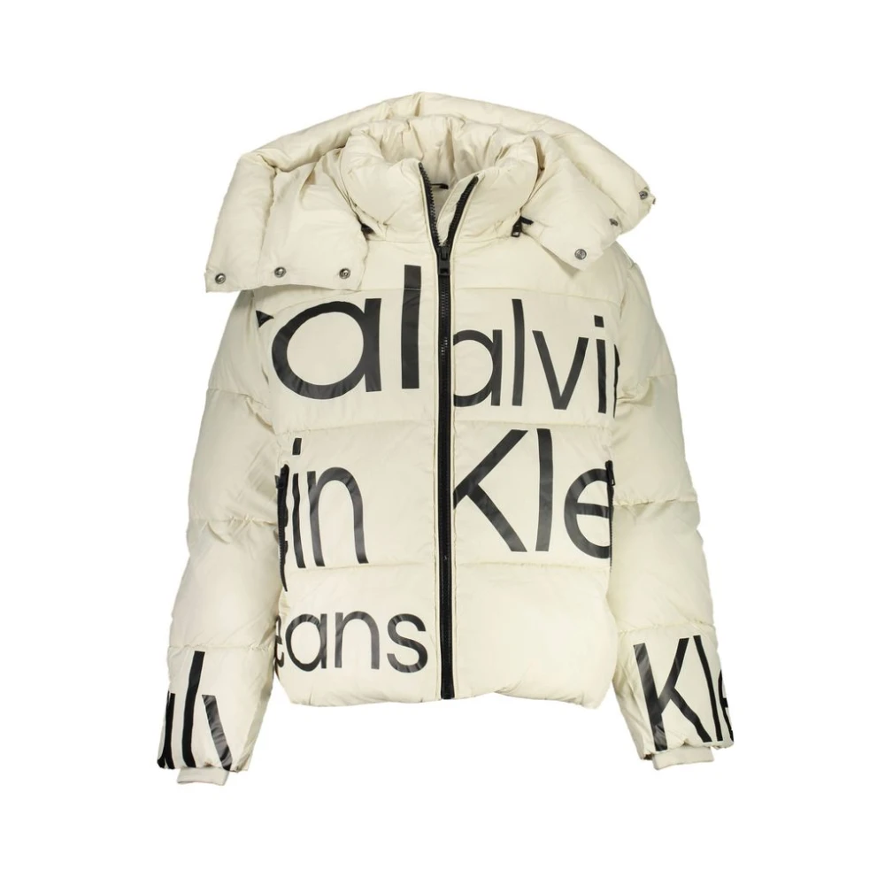 Calvin Klein Women's Beige Polyester Jacket With Removable Hood