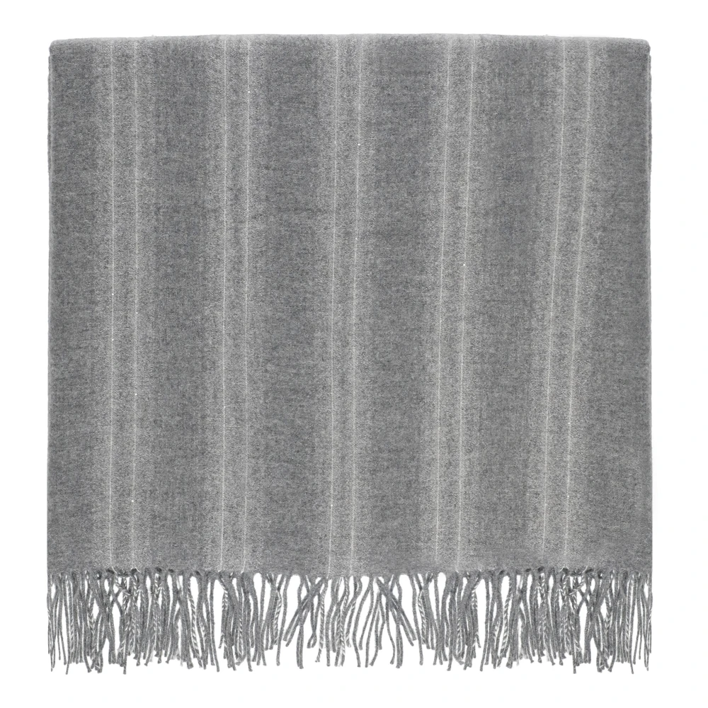BRUNELLO CUCINELLI Gestreepte Cashmere Sjaal met Franjes Gray Dames