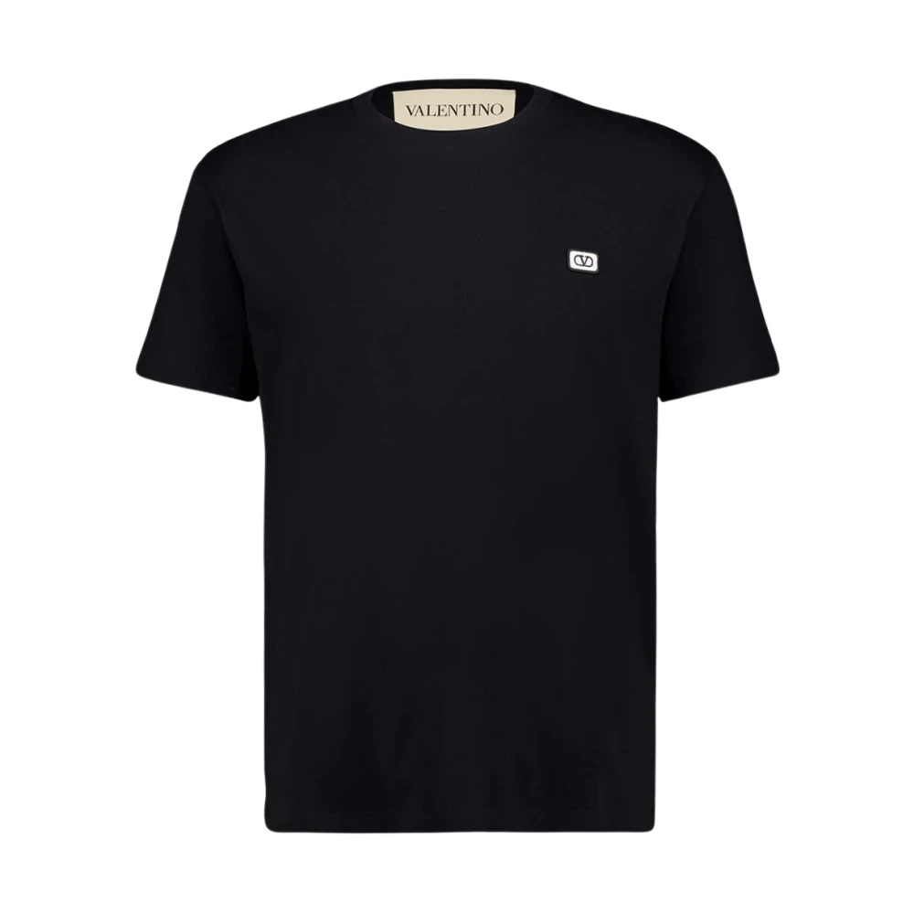 Valentino Garavani Black T-Shirts, Male, 2XL, Cotton T-Shirt With Vlogo Patch