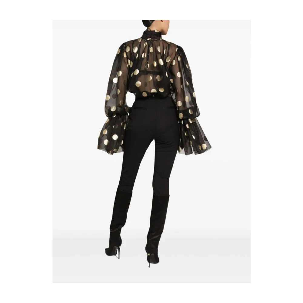 Dolce & Gabbana Zwarte Zijden Polka Dot Geborduurde Overhemd Black Dames