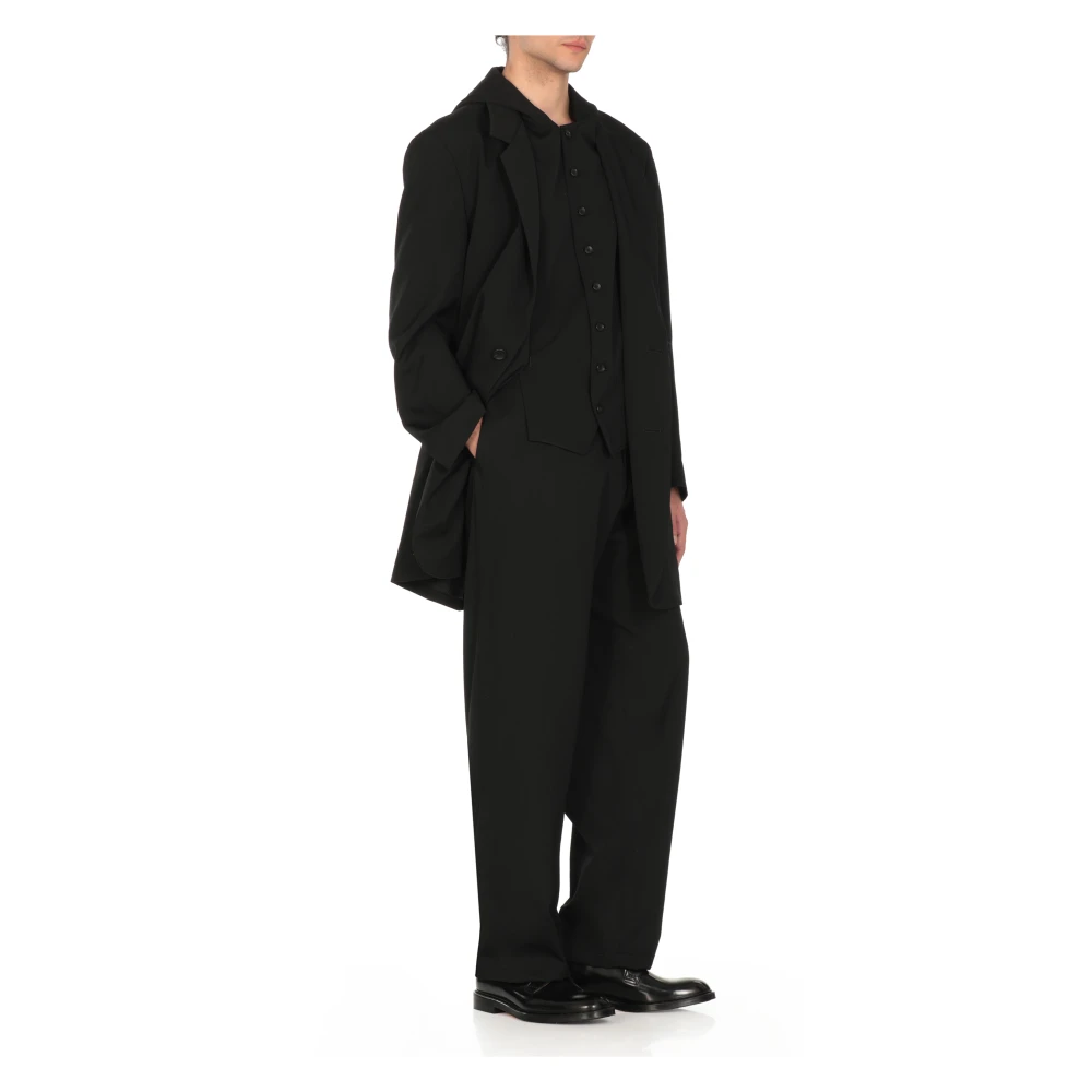 Yohji Yamamoto Zwarte wollen jas met capuchon Black Heren