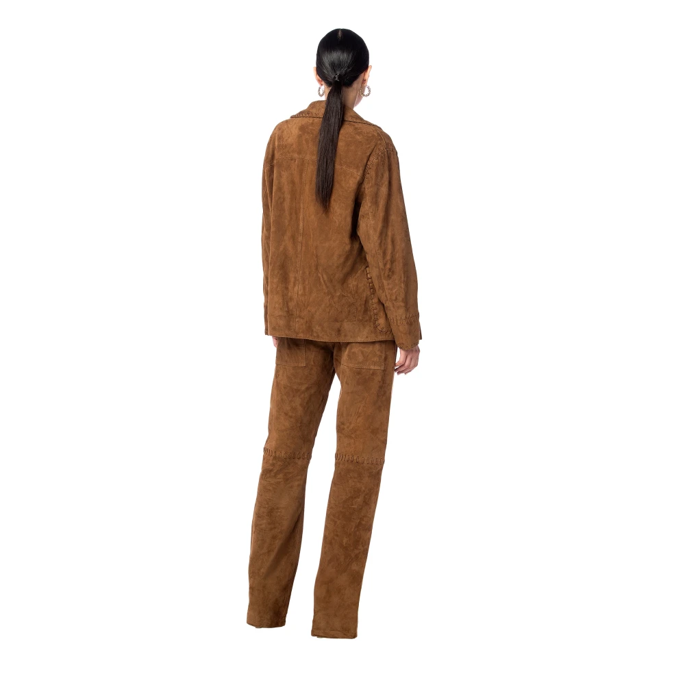 MVP wardrobe Hoge taille suède broek met vlechtdetail Brown Dames
