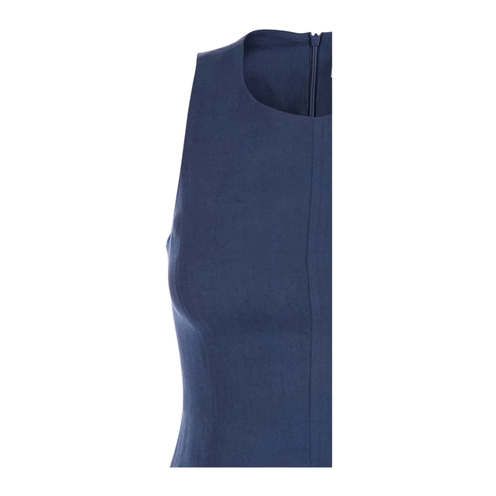 Eleventy Blauwe Linnen Mouwloze Jurk Blue Dames
