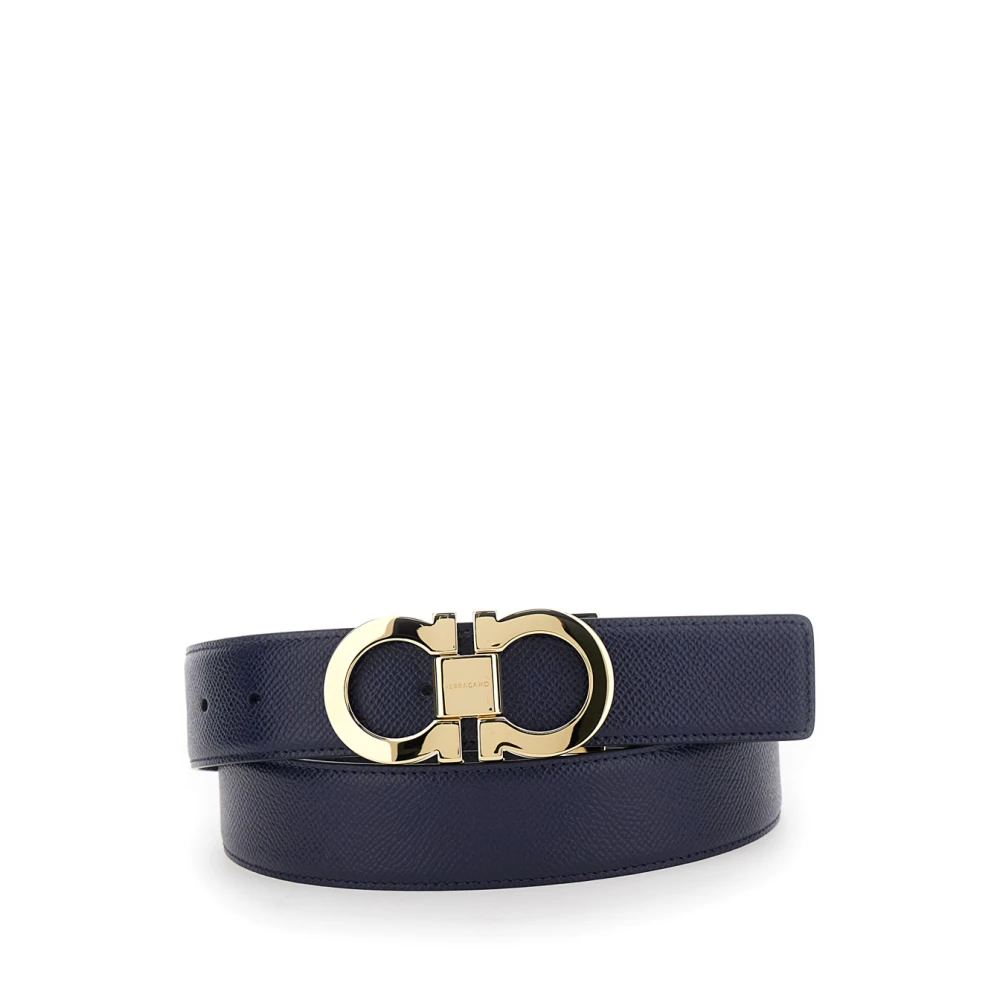 Salvatore Ferragamo Zwarte Omkeerbare Gancini Leren Riem Black Heren