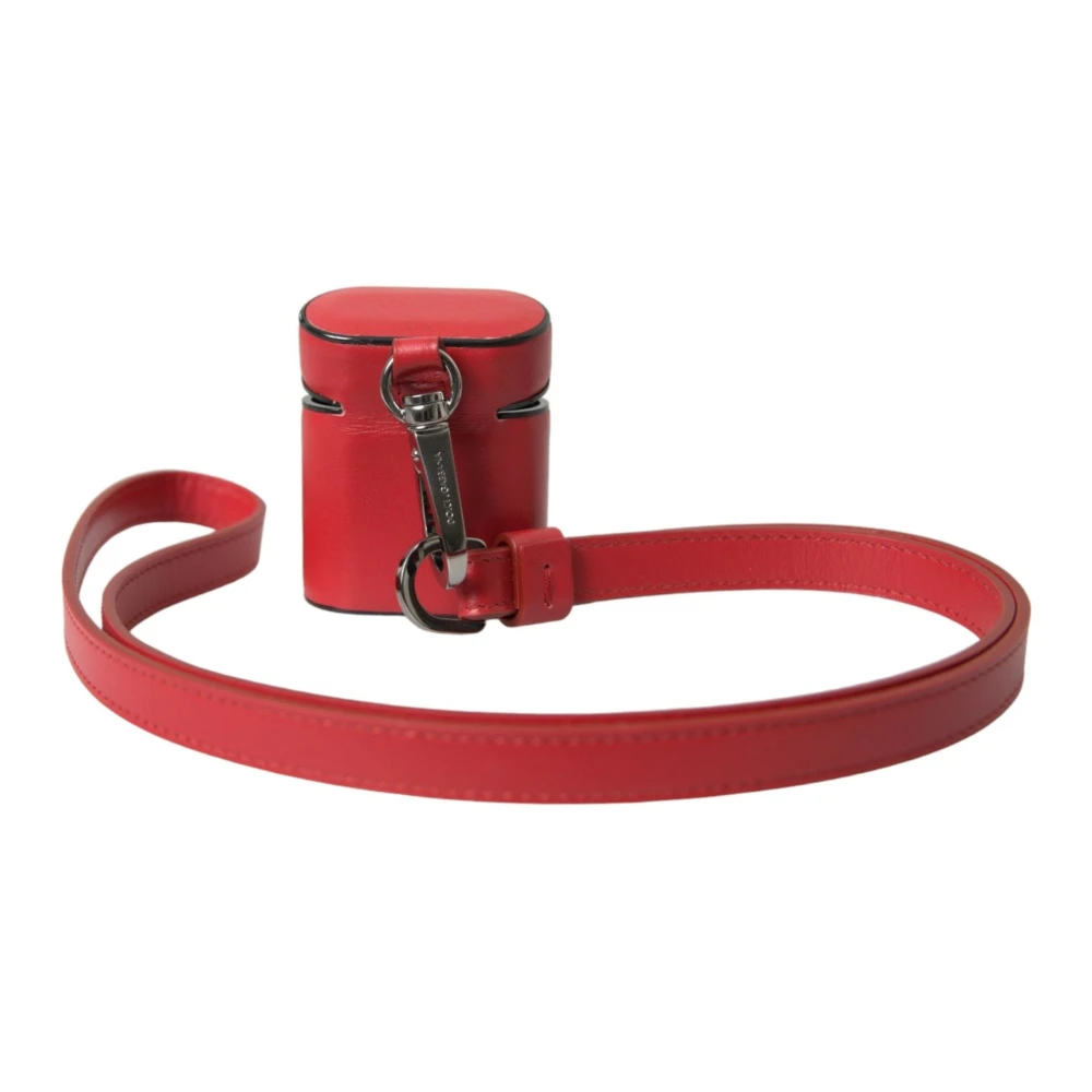 Dolce & Gabbana Rood Leren Logo Print Airpods Hoesje Red Heren