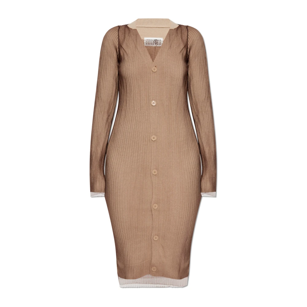 Mm6 Maison Margiela Women's Beige Knitted Dresses, Xs, Dress With Decorative Tulle