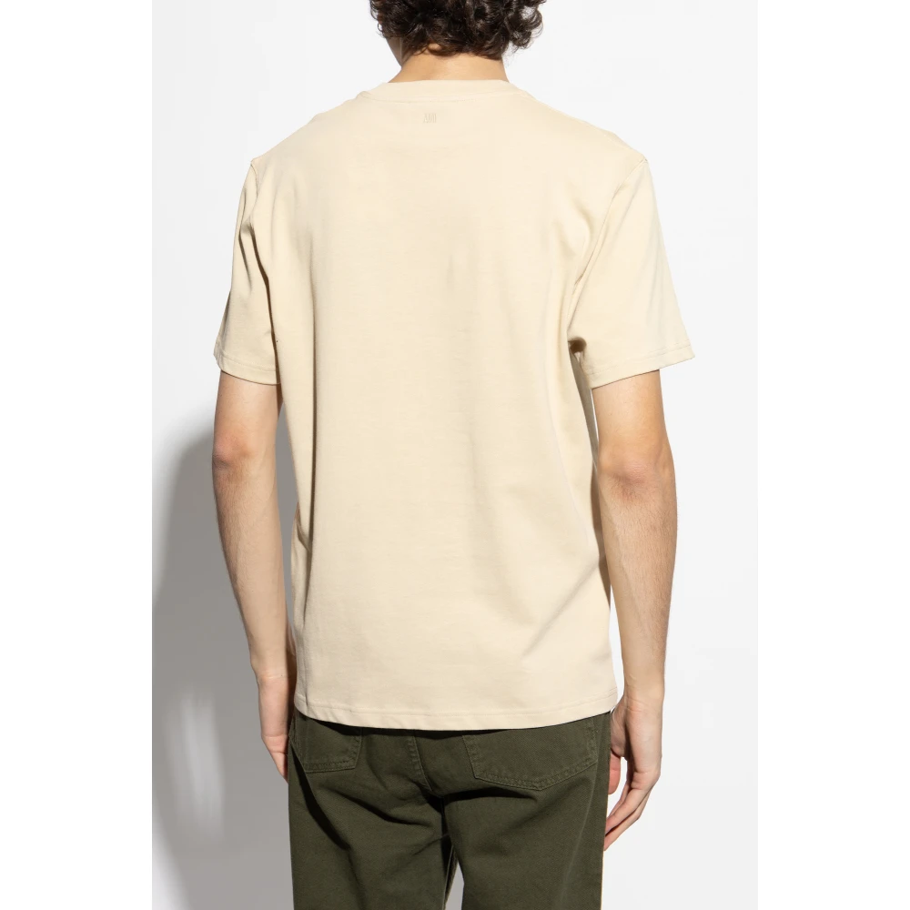 Ami Paris T-shirt met logo Beige Heren