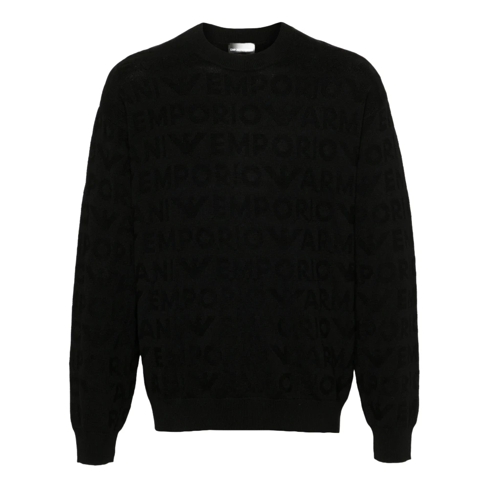 Armani Blauwe Wol Crew-Neck Trui Blue Heren