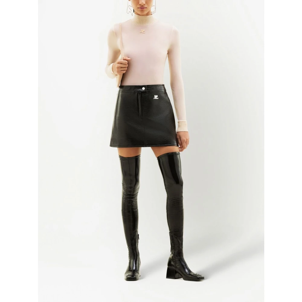 Courrèges Zwarte Vinyl Minirok Geborduurd Logo Black Dames