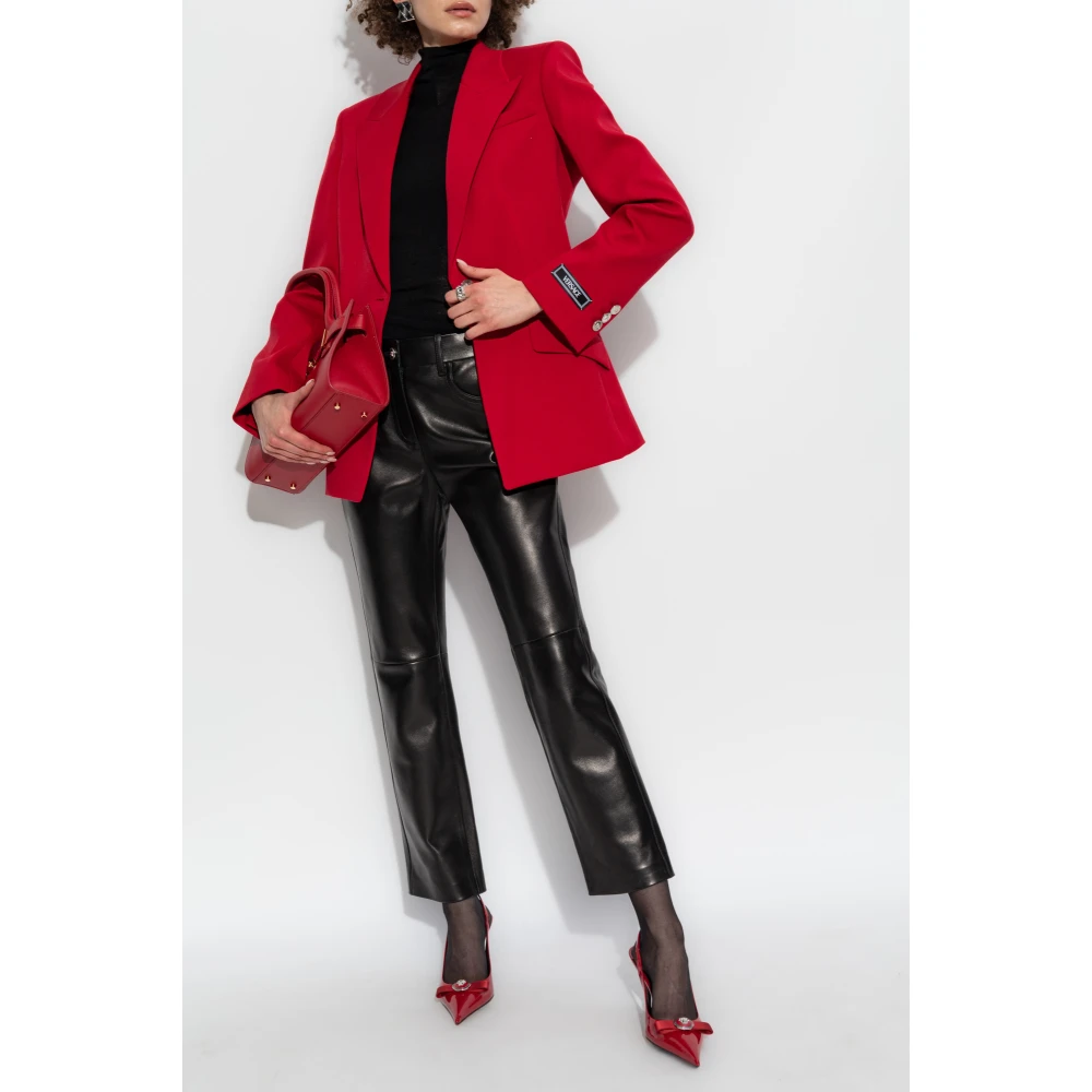 Versace Leren broek met logo Black Dames