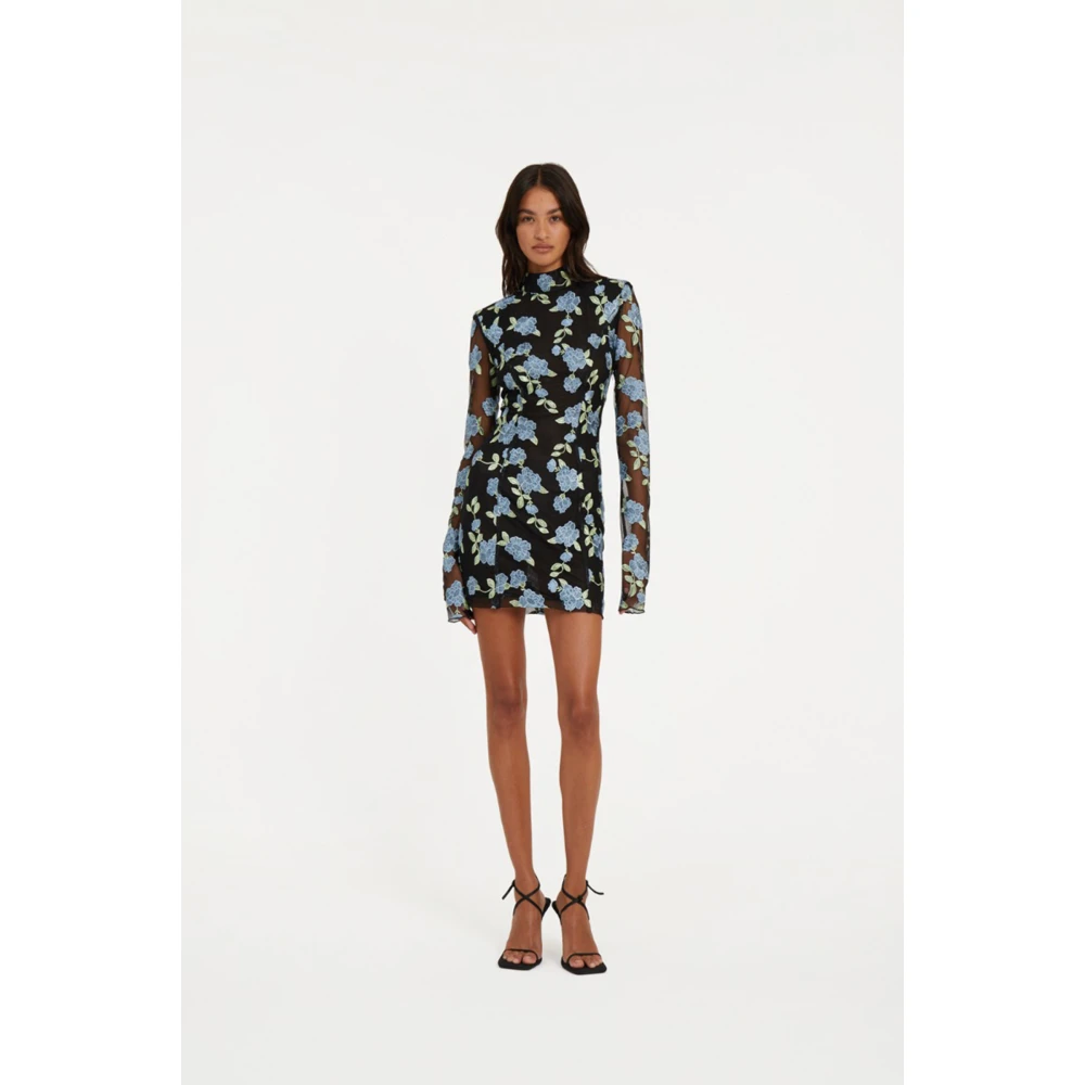 Rotate Birger Christensen Floral Mesh Mini Jurk Black Dames