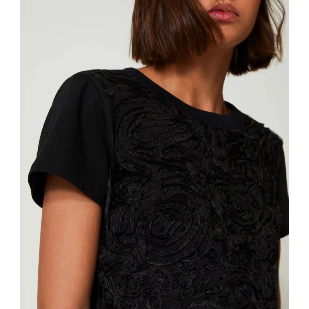 Twinset Geborduurd Organza T-shirt Black Dames