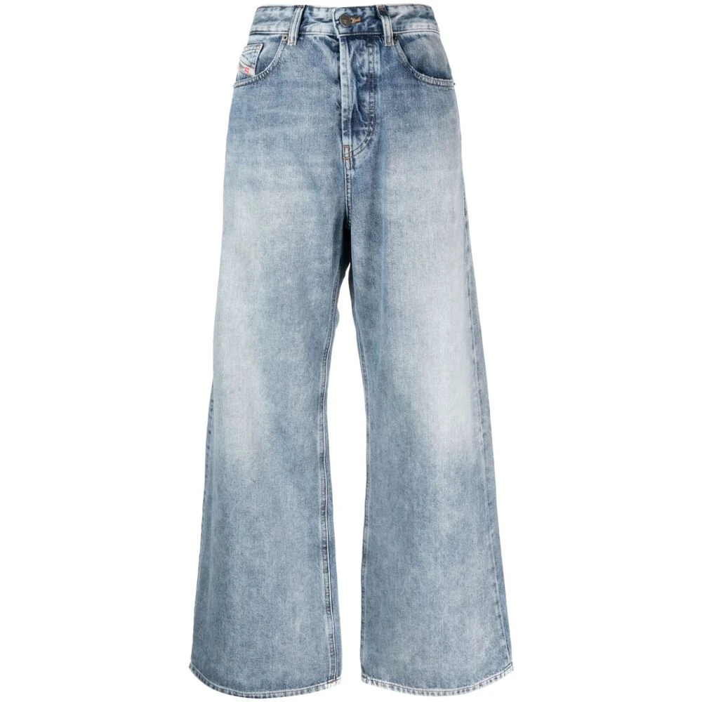 Diesel Acid Wash Wide Leg Denim Jeans Blue Dames