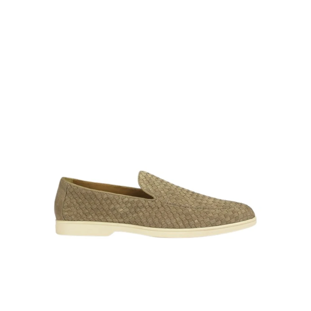 Doucal's Green Loafers, Male, 9 1/2 Uk, Taupe Woven Leather Loafer