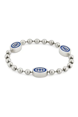 Armband i sterlingsilver och blå emalj med Interlocking G-detaljer
