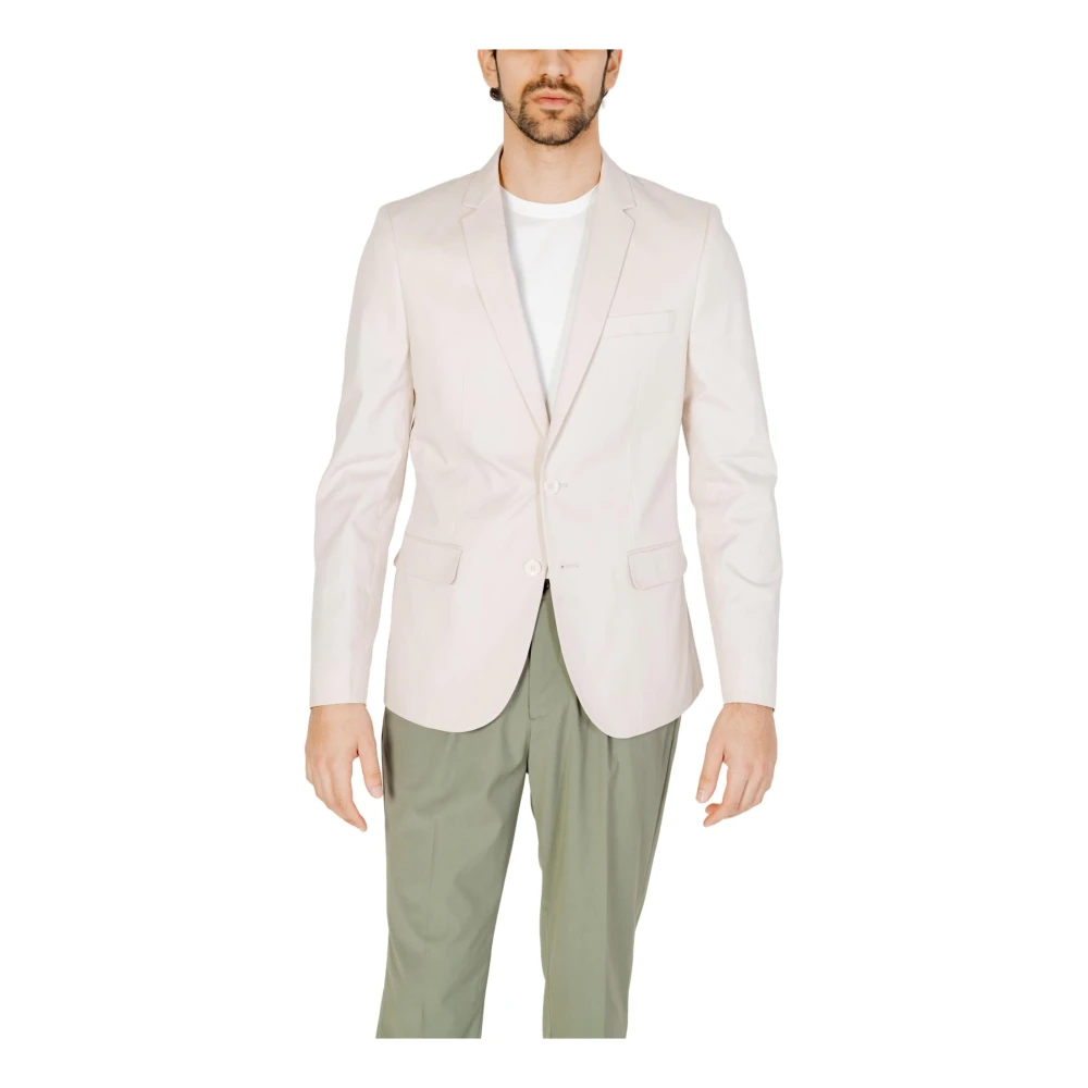 Antony Morato Witte Blazer Lange Mouwen Revers Kraag Beige Heren