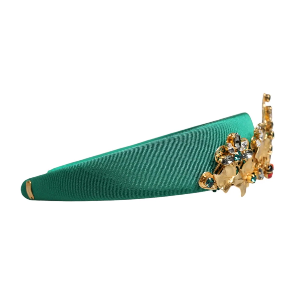 Dolce & Gabbana Kristallen Tiara Haarband met Gouden Motieven Green Dames