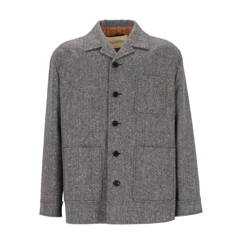 Valentino Garavani Shirt Jacket In Boutonné Wool - Male - Light Jackets - Gray - L - Jackets