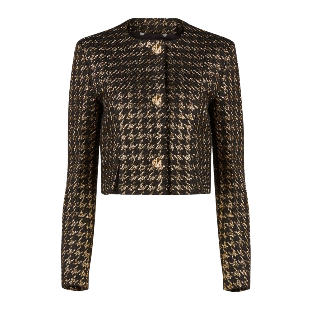 Nina Ricci Zwart Houndstooth Tweed Jas Multicolor Dames