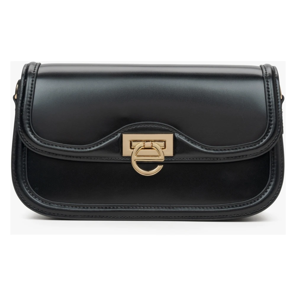 Estro Dames Kleine Zwarte Schoudertas met Gouden Hardware Er00115776 Black Dames