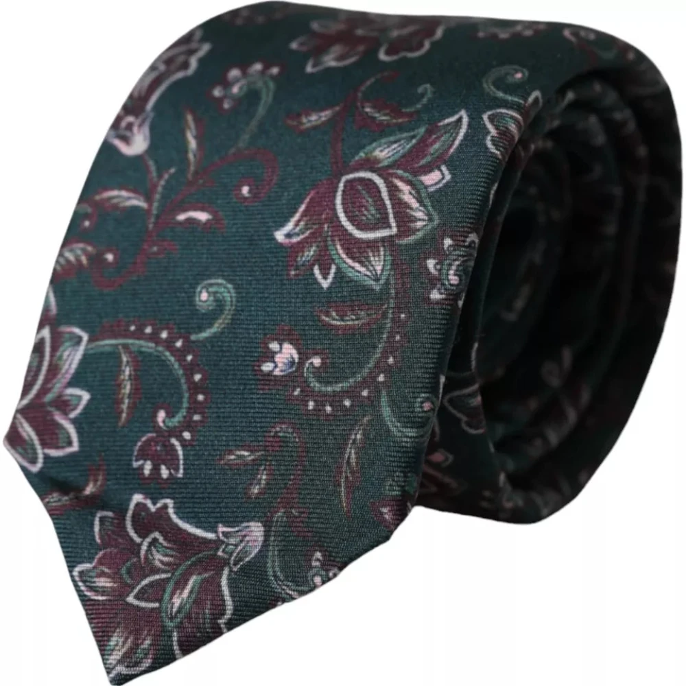 Dolce & Gabbana Groene zijden stropdas met bloemenprint Green Heren