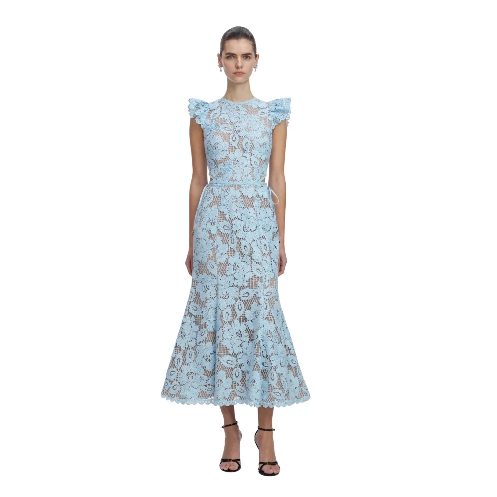 Self Portrait Vrouw Blauw Kleedjes Dames, S, Floral Lace Midi Dress